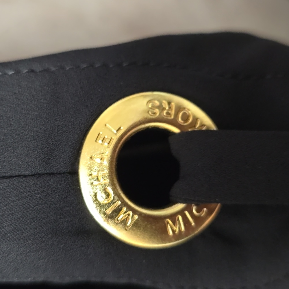 Women's Black Blouson Top with Gold Accent - Picture 4 of 6